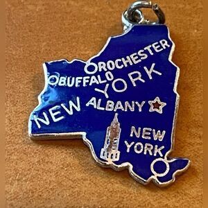 Danecraft Sterling Silver 925 New York State Charm Pendant Blue Enamel 1”